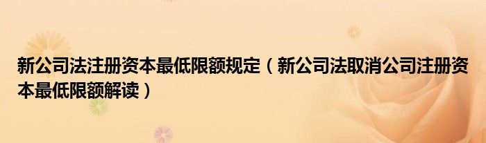 新公司法注册资本最低限额规定（新公司法取消公司注册资本最低限额解读）