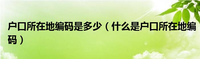 户口所在地编码是多少（什么是户口所在地编码）