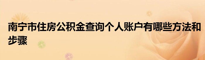 南宁市住房公积金查询个人账户有哪些方法和步骤