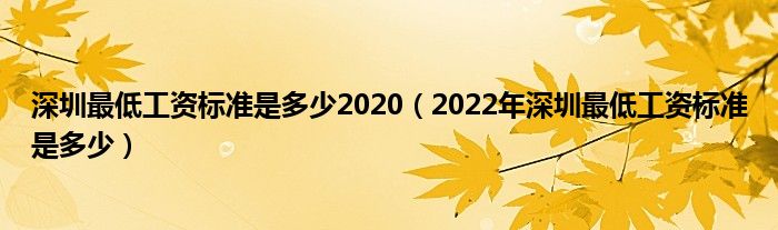 深圳最低工资标准是多少2020（2022年深圳最低工资标准是多少）