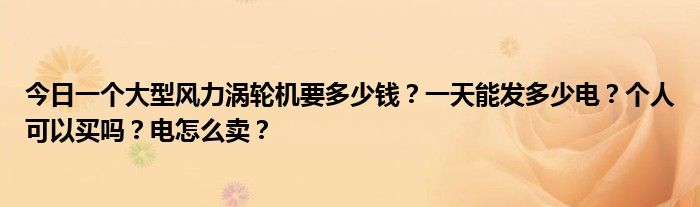 今日一个大型风力涡轮机要多少钱？一天能发多少电？个人可以买吗？电怎么卖？