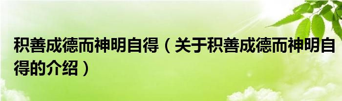 积善成德而神明自得（关于积善成德而神明自得的介绍）