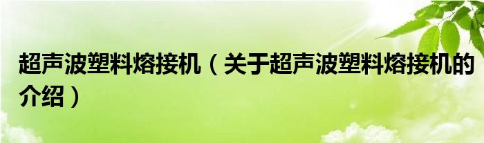 超声波塑料熔接机（关于超声波塑料熔接机的介绍）