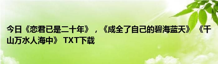 今日《恋君已是二十年》，《成全了自己的碧海蓝天》 《千山万水人海中》 TXT下载