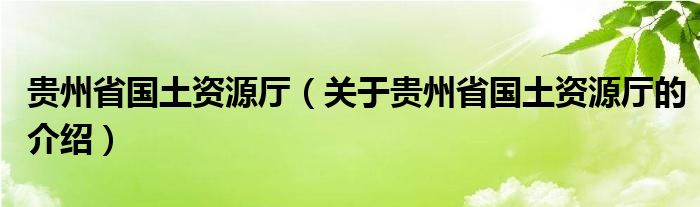 贵州省国土资源厅（关于贵州省国土资源厅的介绍）