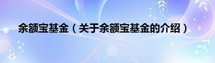 余额宝基金（关于余额宝基金的介绍）