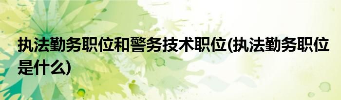 执法勤务职位和警务技术职位(执法勤务职位是什么)