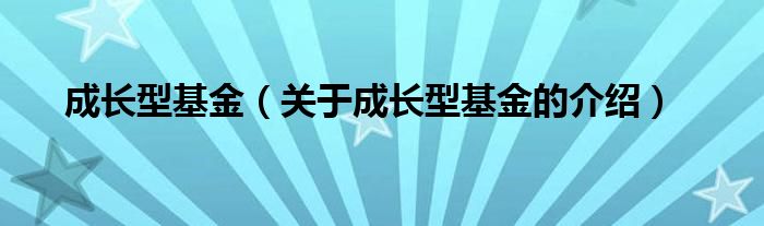 成长型基金（关于成长型基金的介绍）