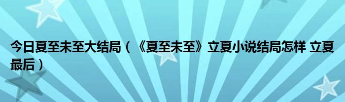 今日夏至未至大结局（《夏至未至》立夏小说结局怎样 立夏最后）