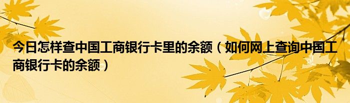 今日怎样查中国工商银行卡里的余额（如何网上查询中国工商银行卡的余额）