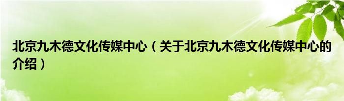 北京九木德文化传媒中心（关于北京九木德文化传媒中心的介绍）