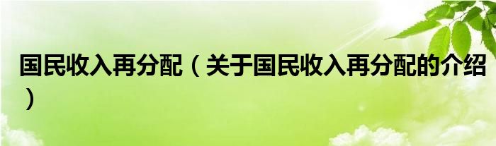 国民收入再分配（关于国民收入再分配的介绍）