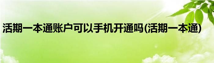 活期一本通账户可以手机开通吗(活期一本通)