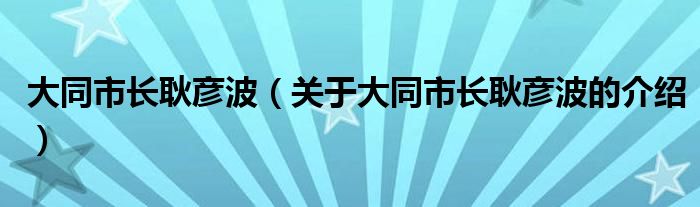 大同市长耿彦波（关于大同市长耿彦波的介绍）