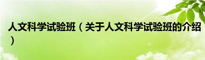 人文科学试验班（关于人文科学试验班的介绍）