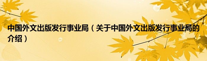 中国外文出版发行事业局（关于中国外文出版发行事业局的介绍）