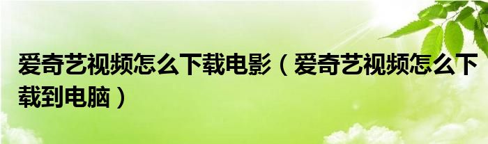 爱奇艺视频怎么下载电影（爱奇艺视频怎么下载到电脑）