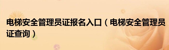 电梯安全管理员证报名入口（电梯安全管理员证查询）