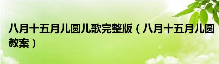 八月十五月儿圆儿歌完整版（八月十五月儿圆教案）