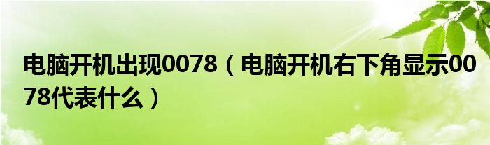 电脑开机出现0078（电脑开机右下角显示0078代表什么）