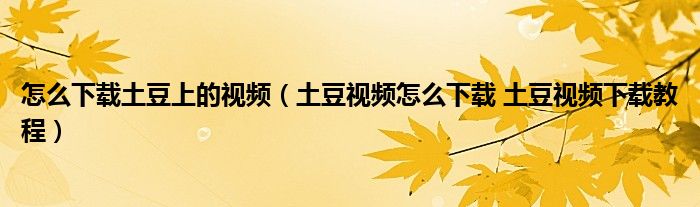 怎么下载土豆上的视频（土豆视频怎么下载 土豆视频下载教程）