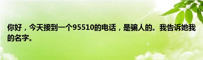 你好，今天接到一个95510的电话，是骗人的。我告诉她我的名字。