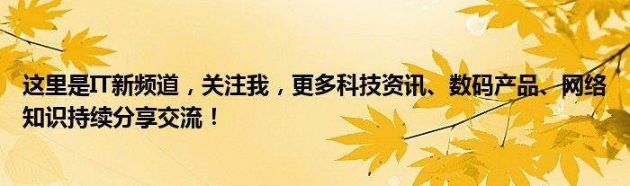 这里是IT新频道，关注我，更多科技资讯、数码产品、网络知识持续分享交流！