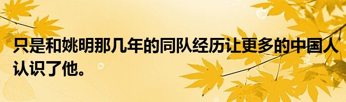 只是和姚明那几年的同队经历让更多的中国人认识了他。