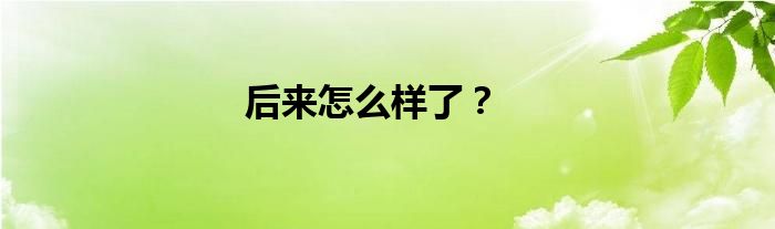 后来怎么样了？