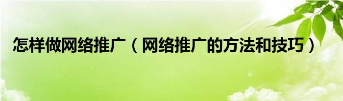 怎样做网络推广（网络推广的方法和技巧）