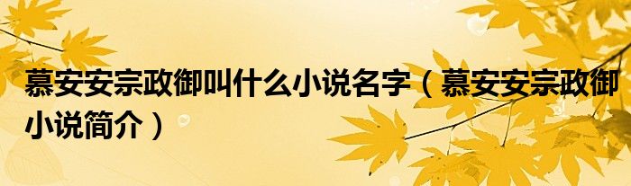 慕安安宗政御叫什么小说名字（慕安安宗政御小说简介）