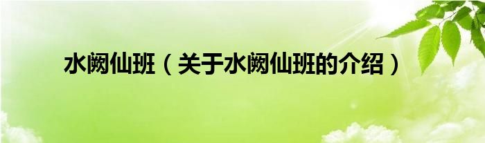 水阙仙班（关于水阙仙班的介绍）