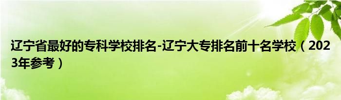 辽宁省最好的专科学校排名-辽宁大专排名前十名学校（2023年参考）