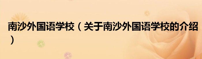 南沙外国语学校（关于南沙外国语学校的介绍）