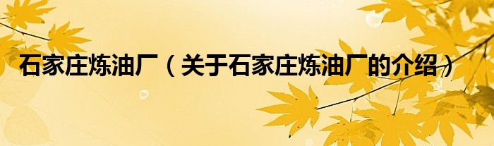 石家庄炼油厂（关于石家庄炼油厂的介绍）