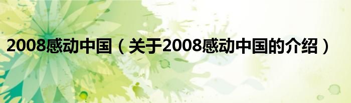 2008感动中国（关于2008感动中国的介绍）