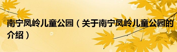 南宁凤岭儿童公园（关于南宁凤岭儿童公园的介绍）