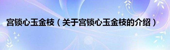 宫锁心玉金枝（关于宫锁心玉金枝的介绍）