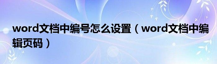 word文档中编号怎么设置（word文档中编辑页码）