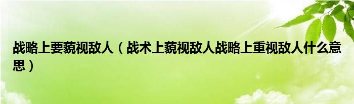 战略上要藐视敌人（战术上藐视敌人战略上重视敌人什么意思）