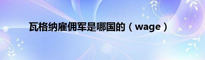 瓦格纳雇佣军是哪国的（wage）