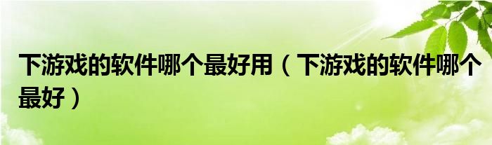 下游戏的软件哪个最好用（下游戏的软件哪个最好）