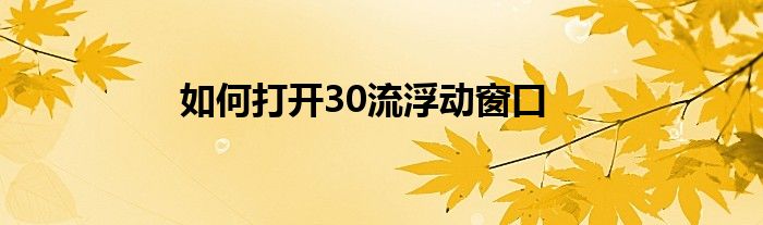 如何打开30流浮动窗口