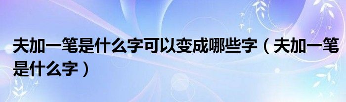 夫加一笔是什么字可以变成哪些字（夫加一笔是什么字）