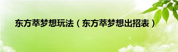 东方萃梦想玩法（东方萃梦想出招表）