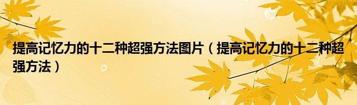 提高记忆力的十二种超强方法图片（提高记忆力的十二种超强方法）