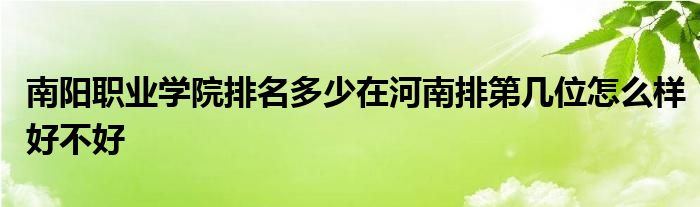 南阳职业学院排名多少在河南排第几位怎么样好不好