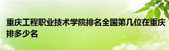 重庆工程职业技术学院排名全国第几位在重庆排多少名