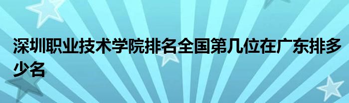 深圳职业技术学院排名全国第几位在广东排多少名