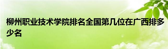 柳州职业技术学院排名全国第几位在广西排多少名